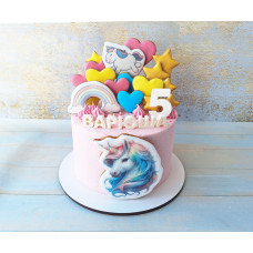 Торт с единорогом, звёздами и радугой №8